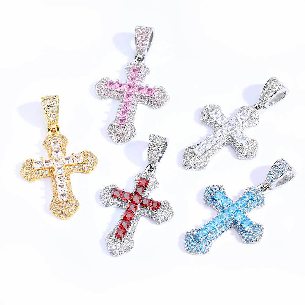 Diamond Stone Cross Pendants Necklace Jewelry 18K Real Gold Plated Men Women Gift Religious Jewelry
