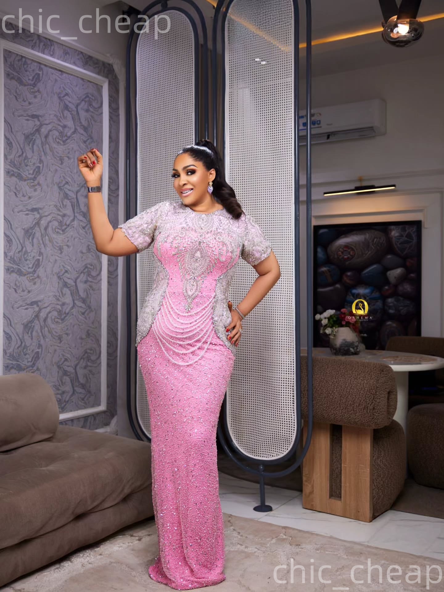 Aso Ebi Nigerian Pink Sheath Prom Dresses 2026 Beaded Crystals Sequined Evening Formal Party Second Birthday Engagement Gowns Dress For Special Occasi