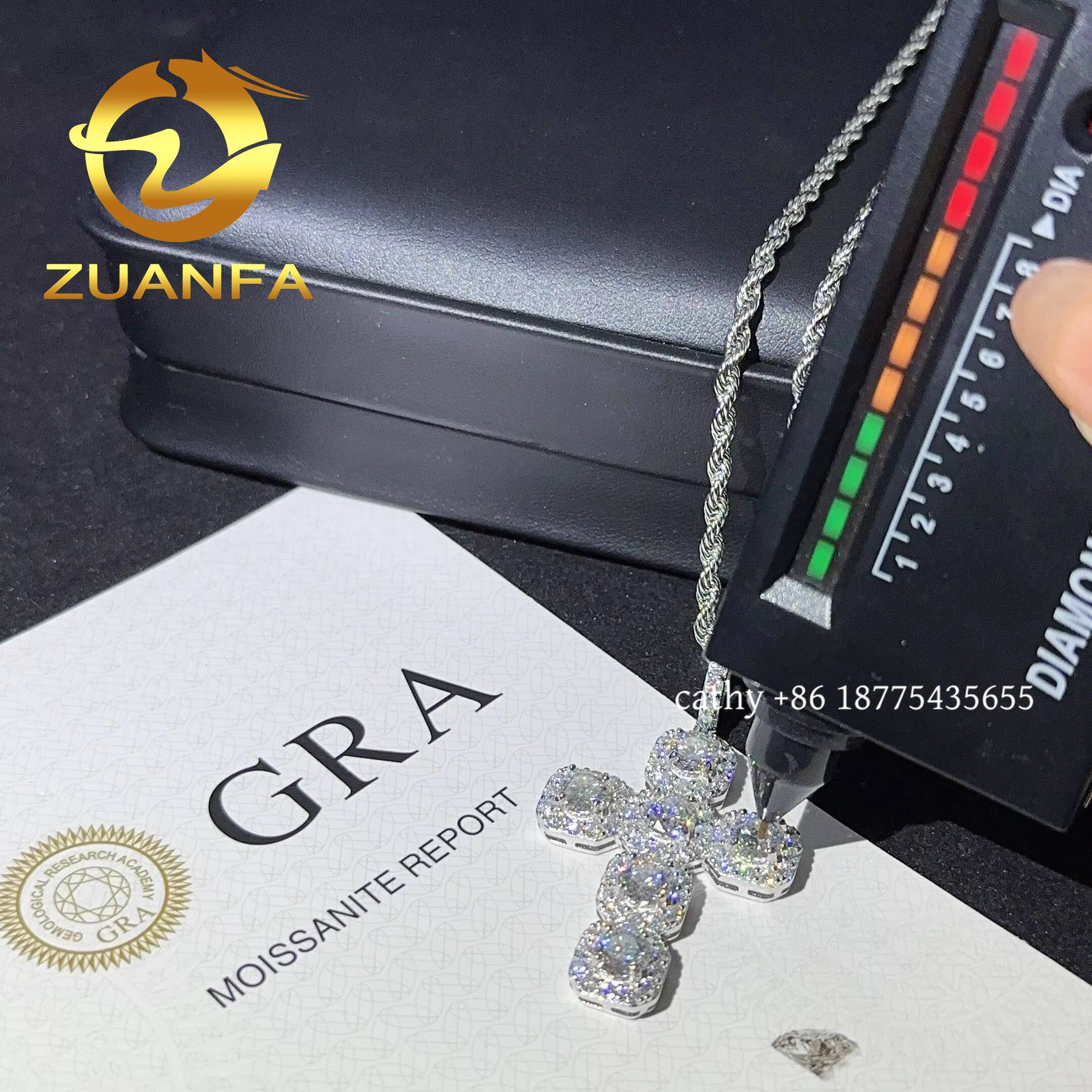 Ready to Ship D VVS Moissanite Hip Hop Iced Out Pendant 925 Silver Cross Pendant With Free Stainless Steel Rope Chain