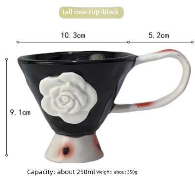 Ceramic Mugs Creative Embossed Rose Design Drinking Utensils Ergonomic Handle Coffee Goblet for Family Breakfast Table Home Decoration