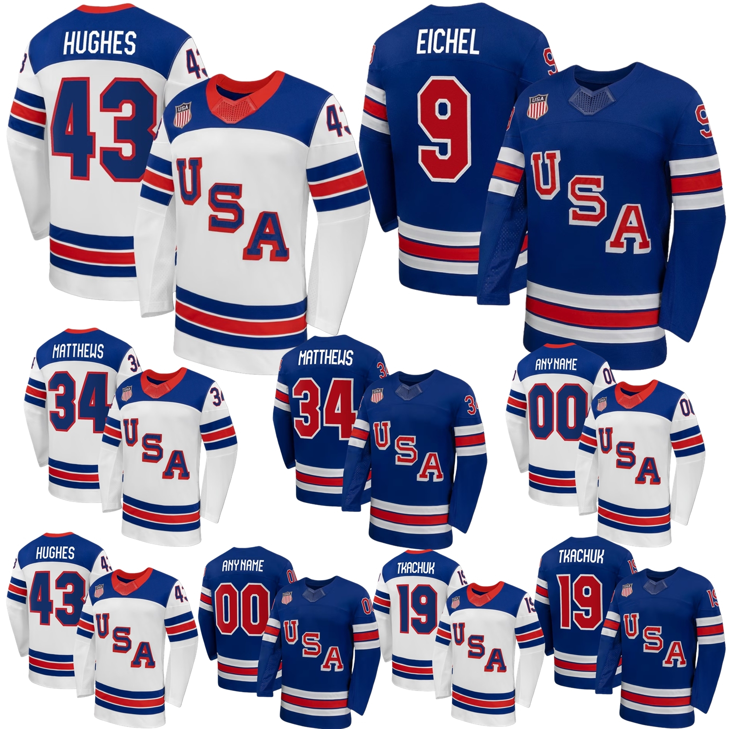 2026 Team USA Hockey Jersey Hellebuyck Dylan Larkin Jaccob Slavin Brock Faber Noah Hanifin Hughes Brock Nelson Jones Oettinger Sanderson Thompson Werenski Custom