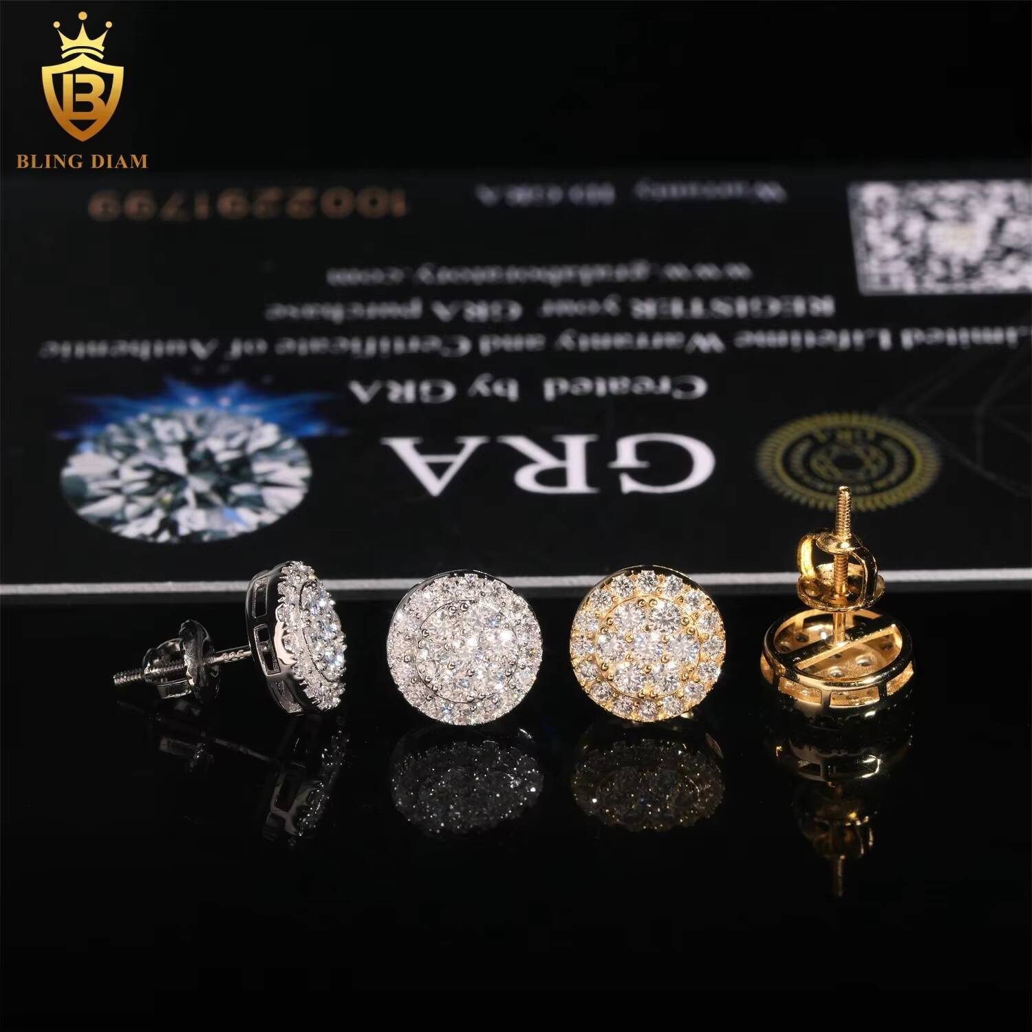 Pass Diamond Tester VVS Moissanite Iced Out Hip Hop 925 Sterling Silver Stud Earrings
