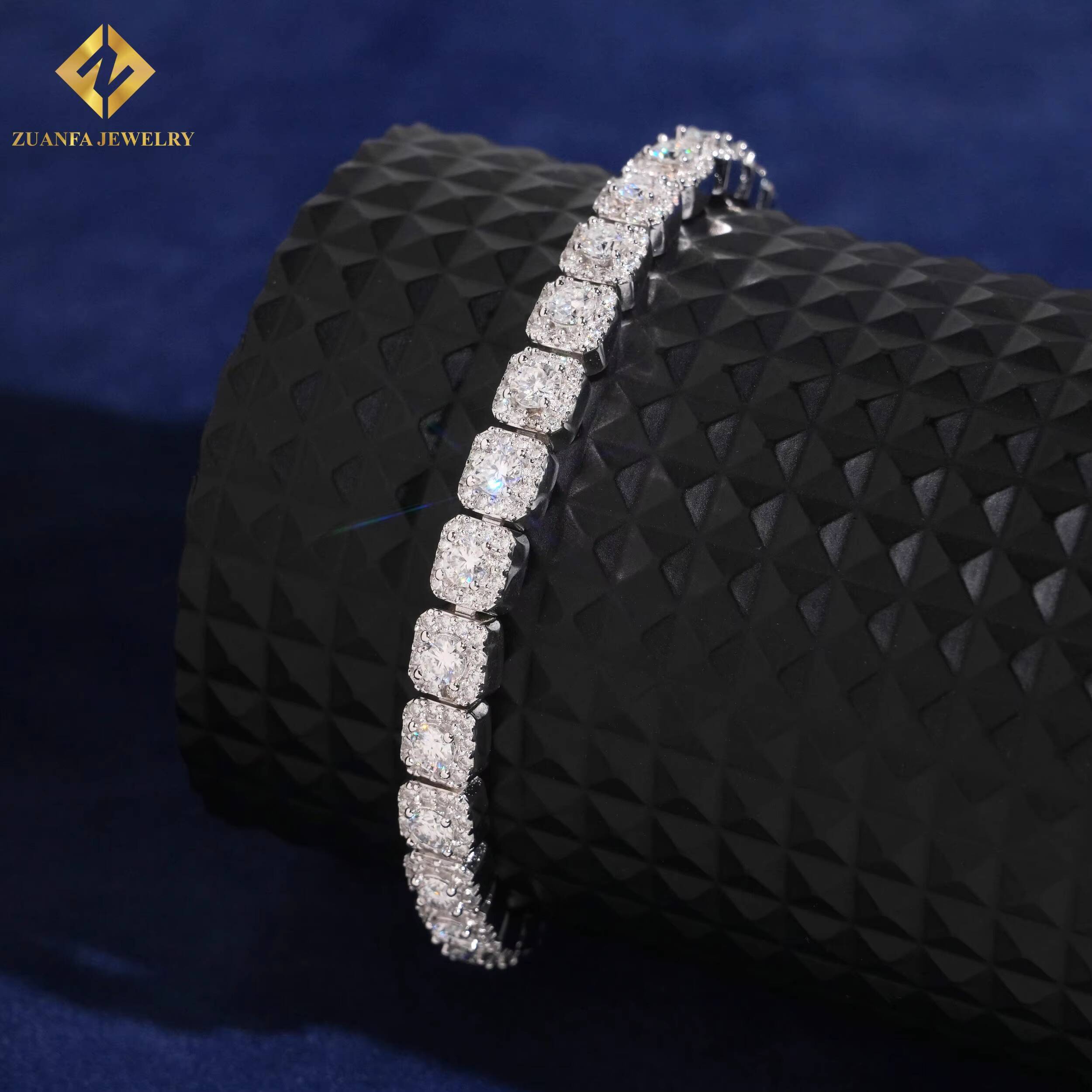 Hot Sale Moissanite Jewelry Pass Diamond Test Iced Out Moissanite 6mm Cuban Chain 925 Silver Moissanite Men Women Bracelet GRA