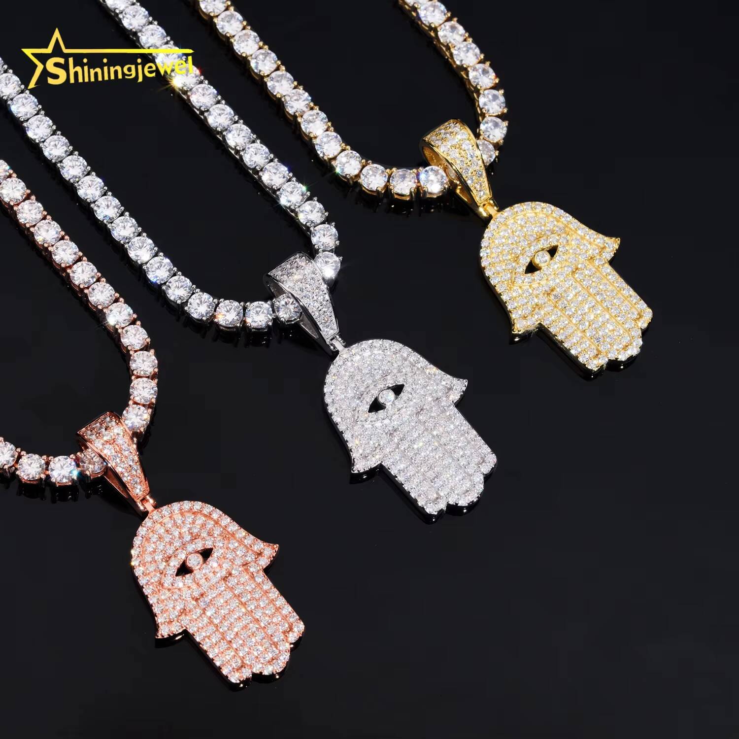 Worldwide Shipping Hip Hop Pendant Charms 925 Sterling Silver Moissanite Hamsa Pendant Custom VVS Moissanite Pendant Men