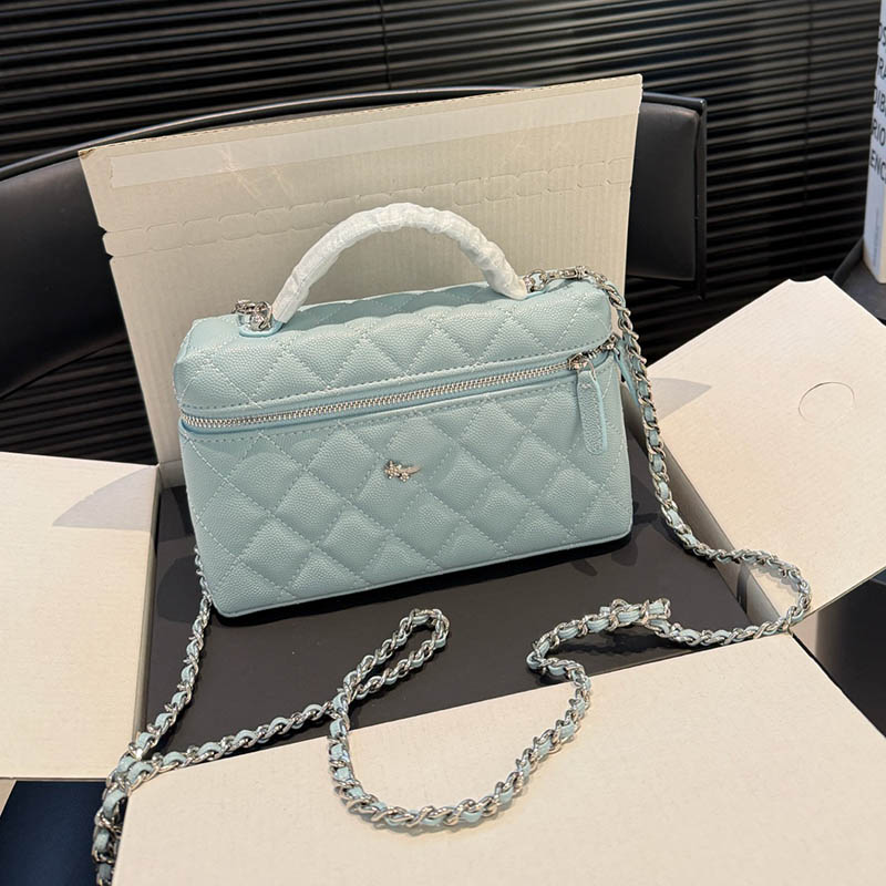 Diamonds Star Hardware Ladies Designer Shoulder Makeup Bag Silver Matelasse Chain Caviar Leather Diamond Lattice Stylish Handbag Crossbody Card Coin Wallet 19cm