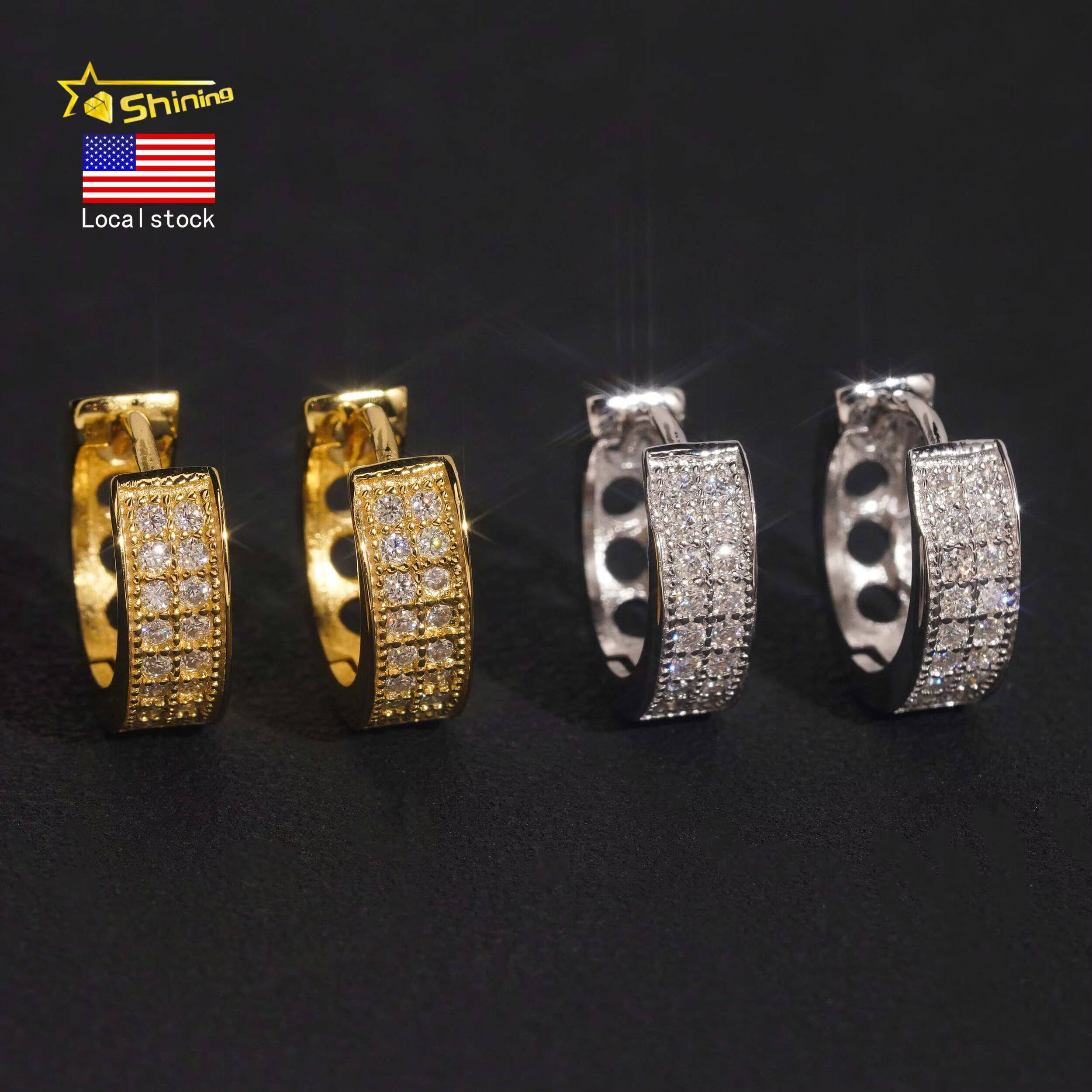 USA Warehouse Fast Shipping 925 Sterling Silver Moissanite Hoop Earring Hip Hop Men Women Iced Out Fashion Earrings