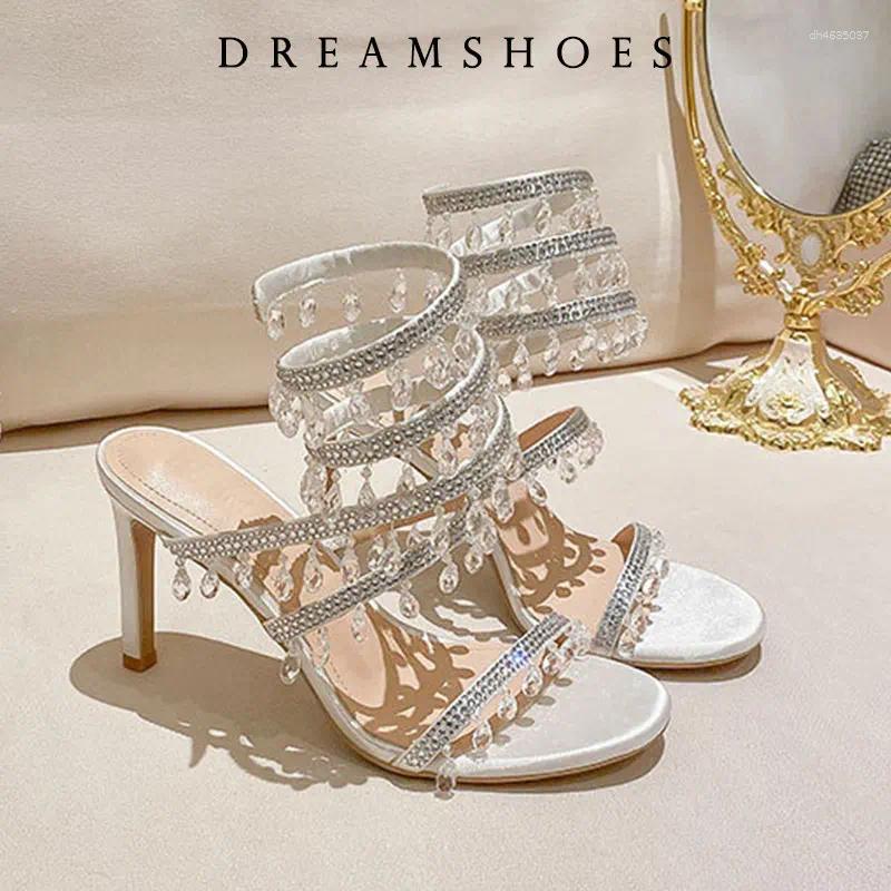 Dress Shoes 2026 Spring/Summer Water Diamond Jewel Wrist Wrapped Snake-shaped High Heel Sandals Sexy Large Size Shoe Girl Women