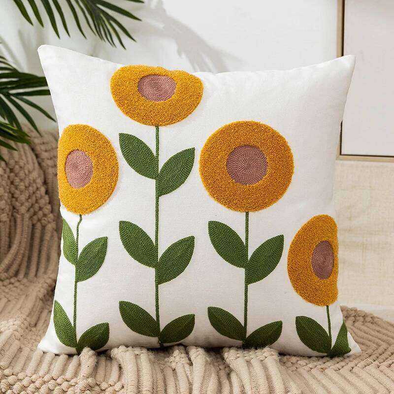 Embroidered Throw Pillow Cover 45x45cm Soft Cozy Cotton Outdoor Decorative Pillowcase Covers with Zipper for Couch Sofa Bedroom