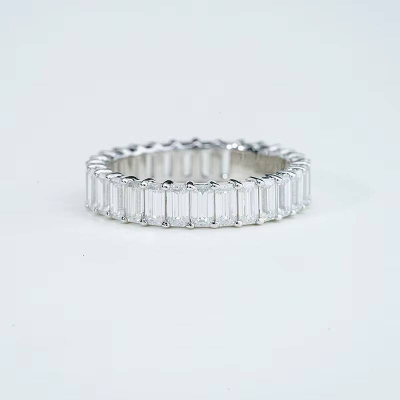 Moissanite Eternity Band S925 Sterling Silver 2x4mm Baguette Cut DEF VVS Moissanite Gemstone Wedding Rings for Women Ladies