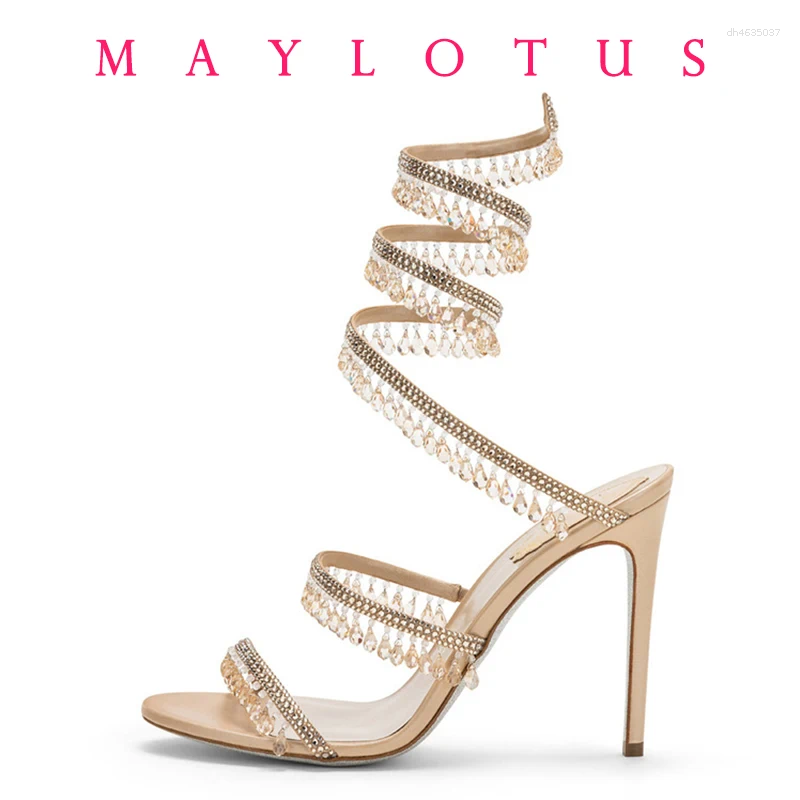Dress Shoes 2026 Spring/Summer Water Diamond Jewel Wrist Wrapped Snake-shaped High Heel Sandals Sexy Large Size Shoe Girl Women