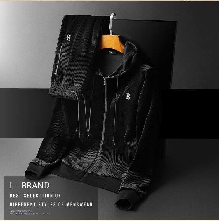 Casual Sports Hoodie Set For Men, Velvet Two-Piece Loose Fit Autumn Winter New Men's Clothing