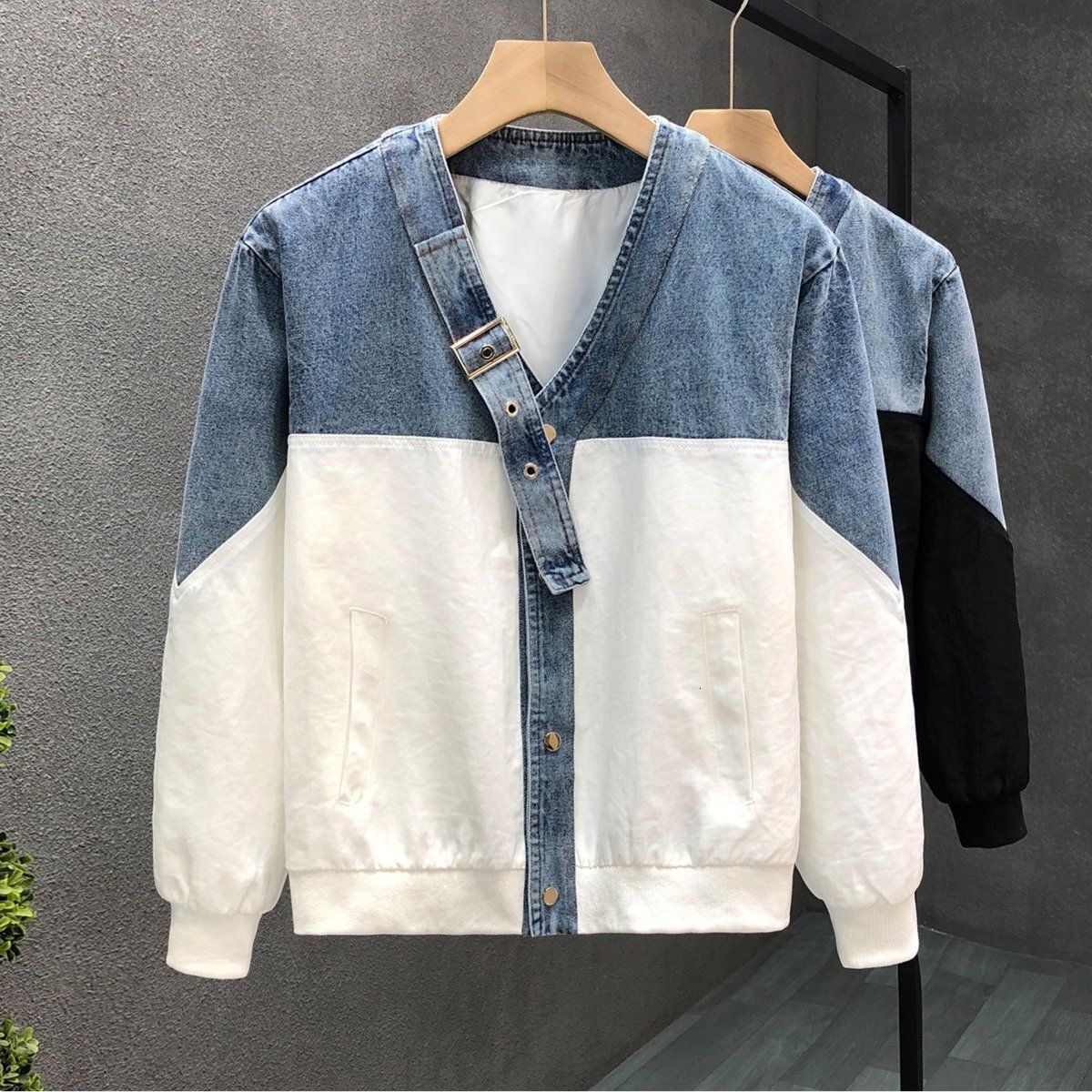 Designer Clothes Pishuai Color-Block Denim Youth Slim Fit Jacket 2025 Luxury Brand Autumn Winter New Men's Fashion Trendy Casual Versatile Coat