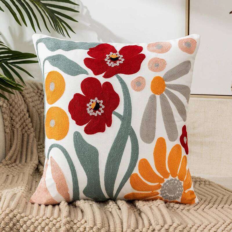 Embroidered Throw Pillow Cover 45x45cm Soft Cozy Cotton Outdoor Decorative Pillowcase Covers with Zipper for Couch Sofa Bedroom