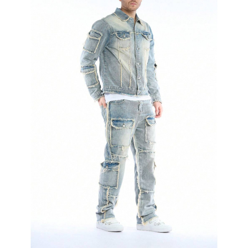 U 548 C4150 Autumn New Mens Casual Washed Vintage Denim Jacket Pants 250902
