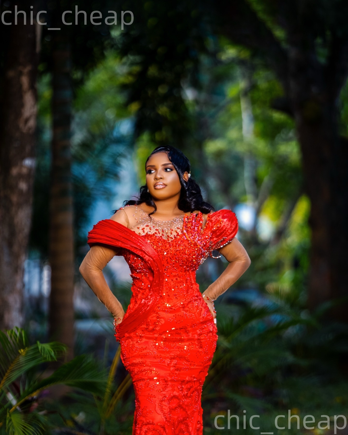 Aso Ebi Nigerian Red Mermaid Prom Dresses 2026 Floral Lace Crystals Stylish Evening Formal Party Second Birthday Engagement Gowns Dress For Special Oc