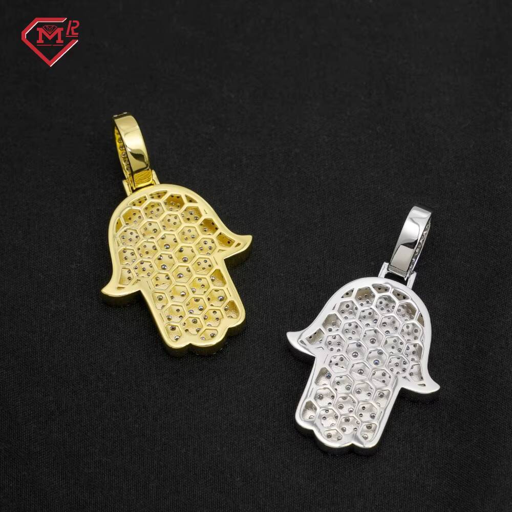 GRA Certificate Hiphop Moissanite Charm Pendant 925 Silver VVS Iced Out Diamond Hamsa Hand Pendant