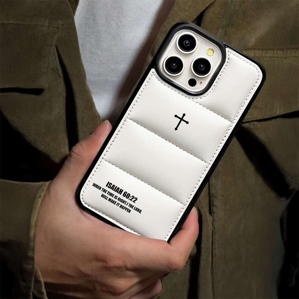 Phone Case for iPhone 17 Pro Max Trendy Cross Cotton-Padded Leather Down Jacket Apple 13 Pro Max Phone Case Cross-Border Trade iPhone 17 PM
