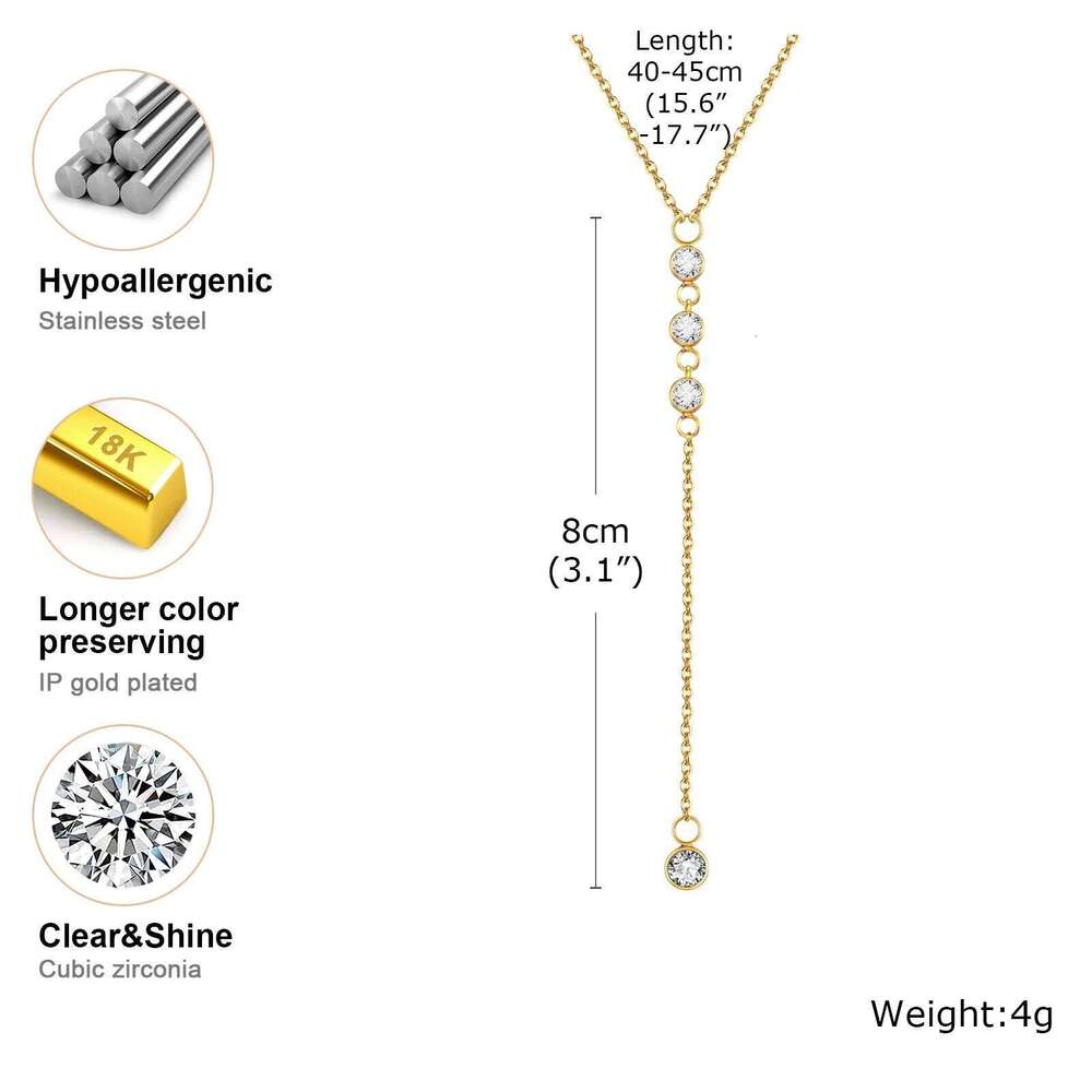 Valentine's Day 18k Gold Plated Y Lariat Necklace for Women, Laryerd Multilayer Long Chain Drop Necklace, Stainless Steel Aesthetics 26W0114