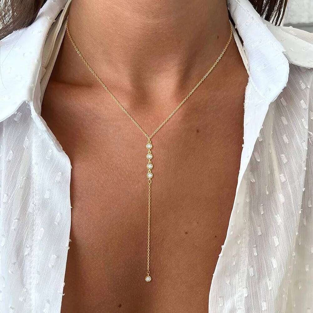 Valentine's Day 18k Gold Plated Y Lariat Necklace for Women, Laryerd Multilayer Long Chain Drop Necklace, Stainless Steel Aesthetics 26W0114