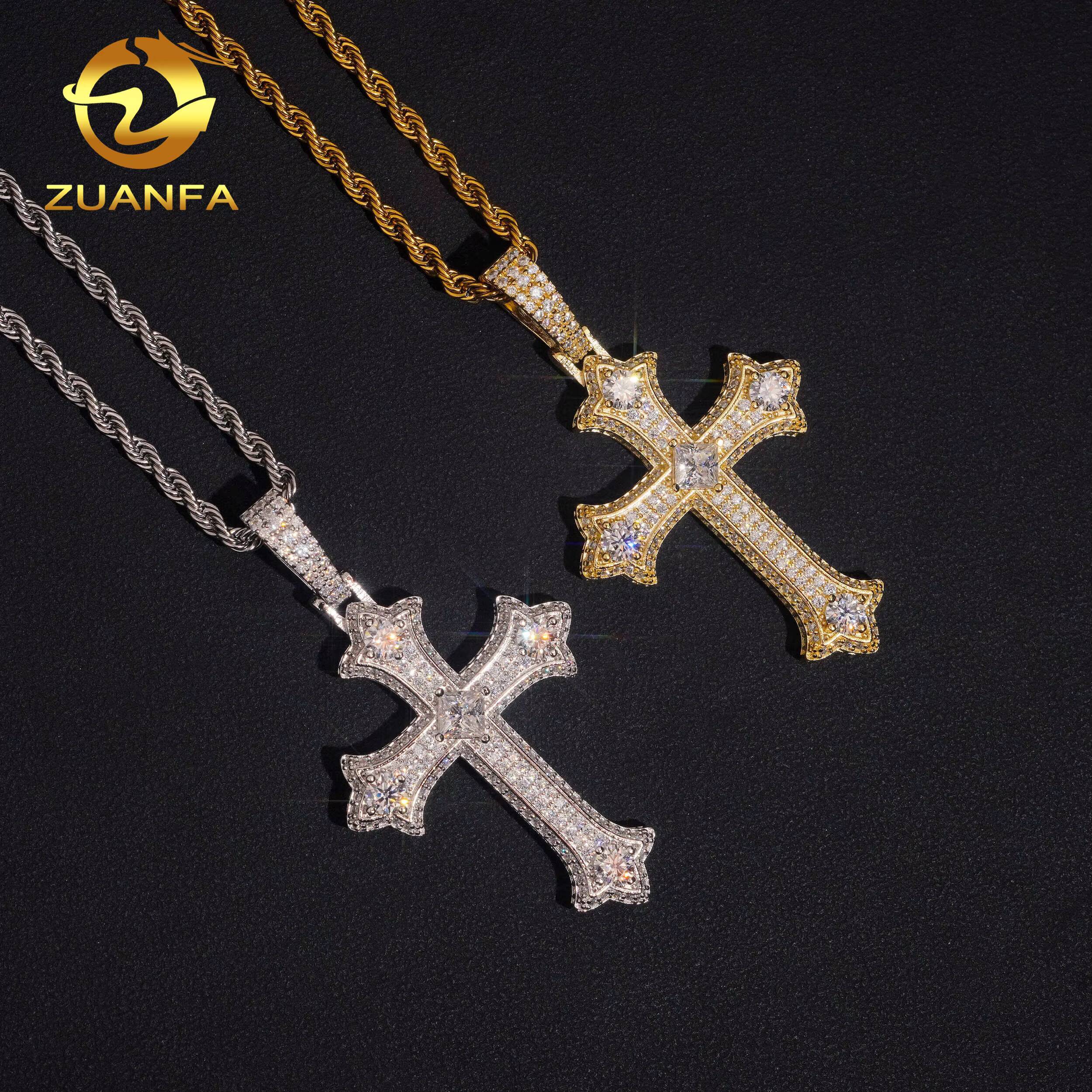 48h Shipping Moissanite Hip Hop Jewelry Cross Iced Out Pendant 925 Sterling Silver Moissanite Cross Pendant Charm Local Stock