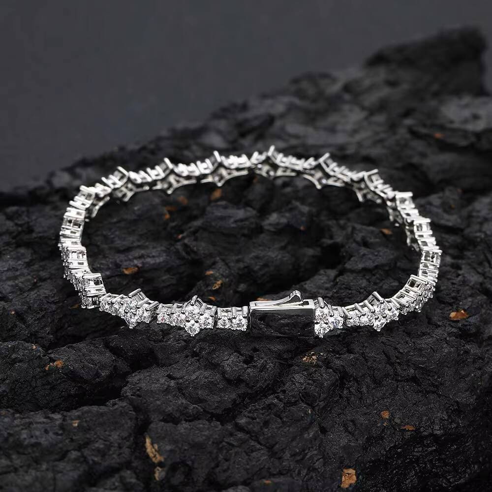 NUOYA New Arrive 65mm Silver Tennis Chain Brass with Bling Zircon Flower Shaped Tennis Chain Necklace for Women