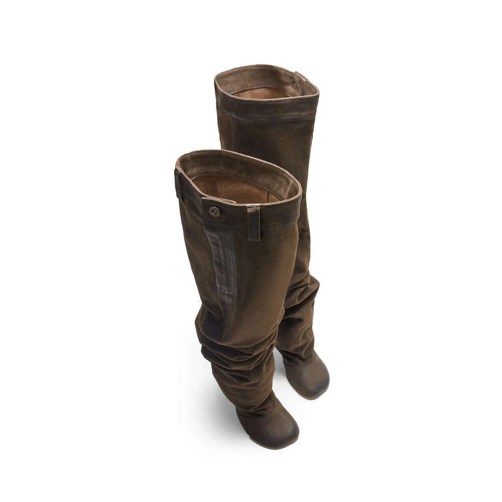 2024 Autumn Winter New Foreign Trade Square Irregular Heel Long Large Round Toe Sexy Over-the-Knee Plus Size Slouch Boots for Women