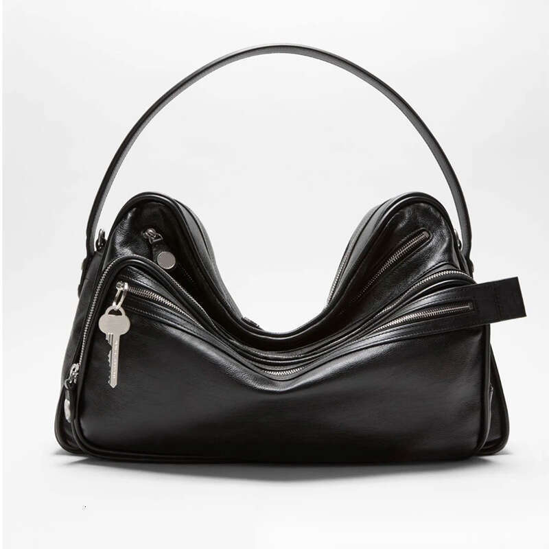 Designer Bag Swedish Niche New Genuine Leather Multi Compartment Zipper Handbag Key Pendant Underarm Motorcycle Single Shoulder Crossbody Bag