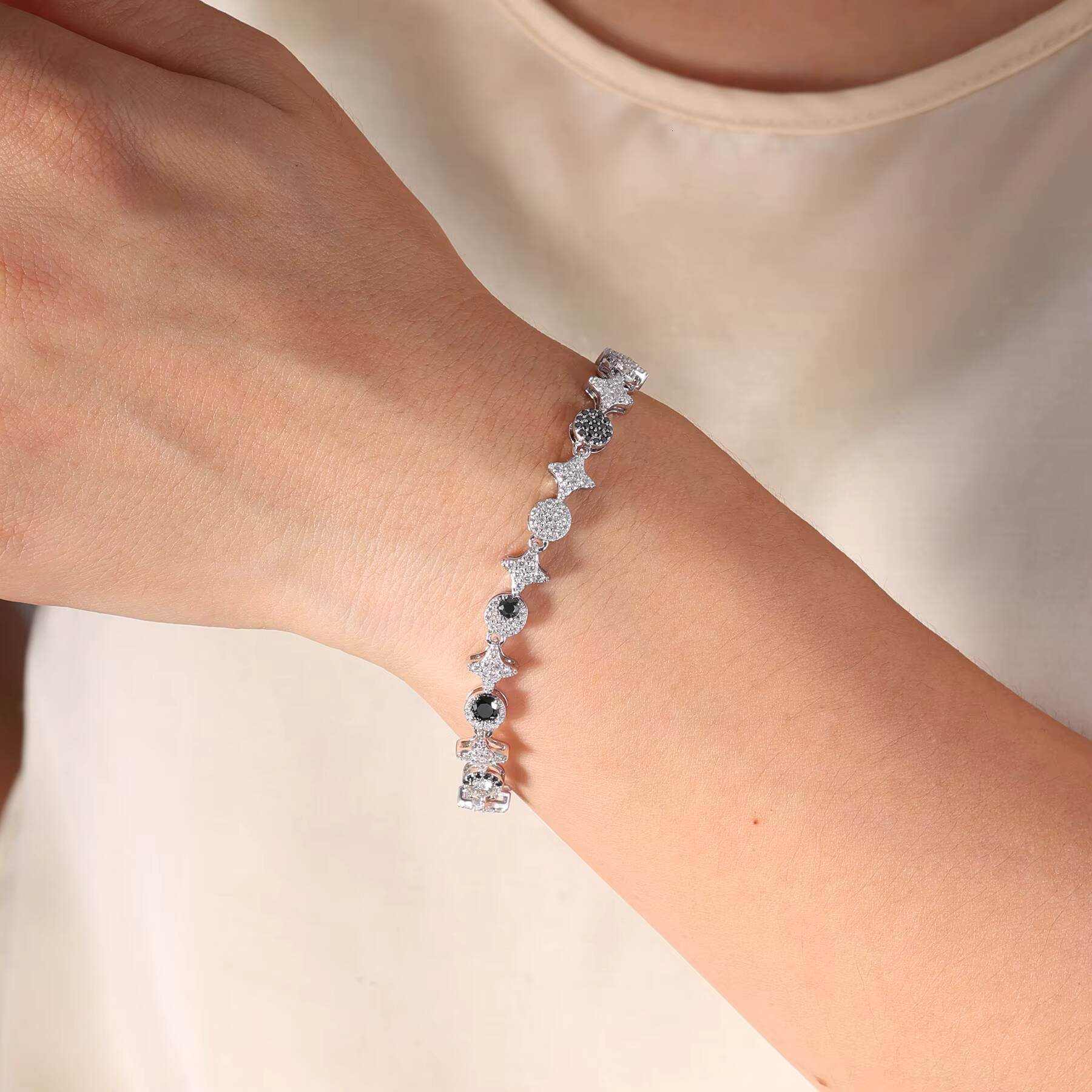 New Arrival 925 Sterling Silver 6mm Iced VVS D Moissanite Diamond Tennis Chain Bracelet with Sun Moon Star Passes Diamond Tester
