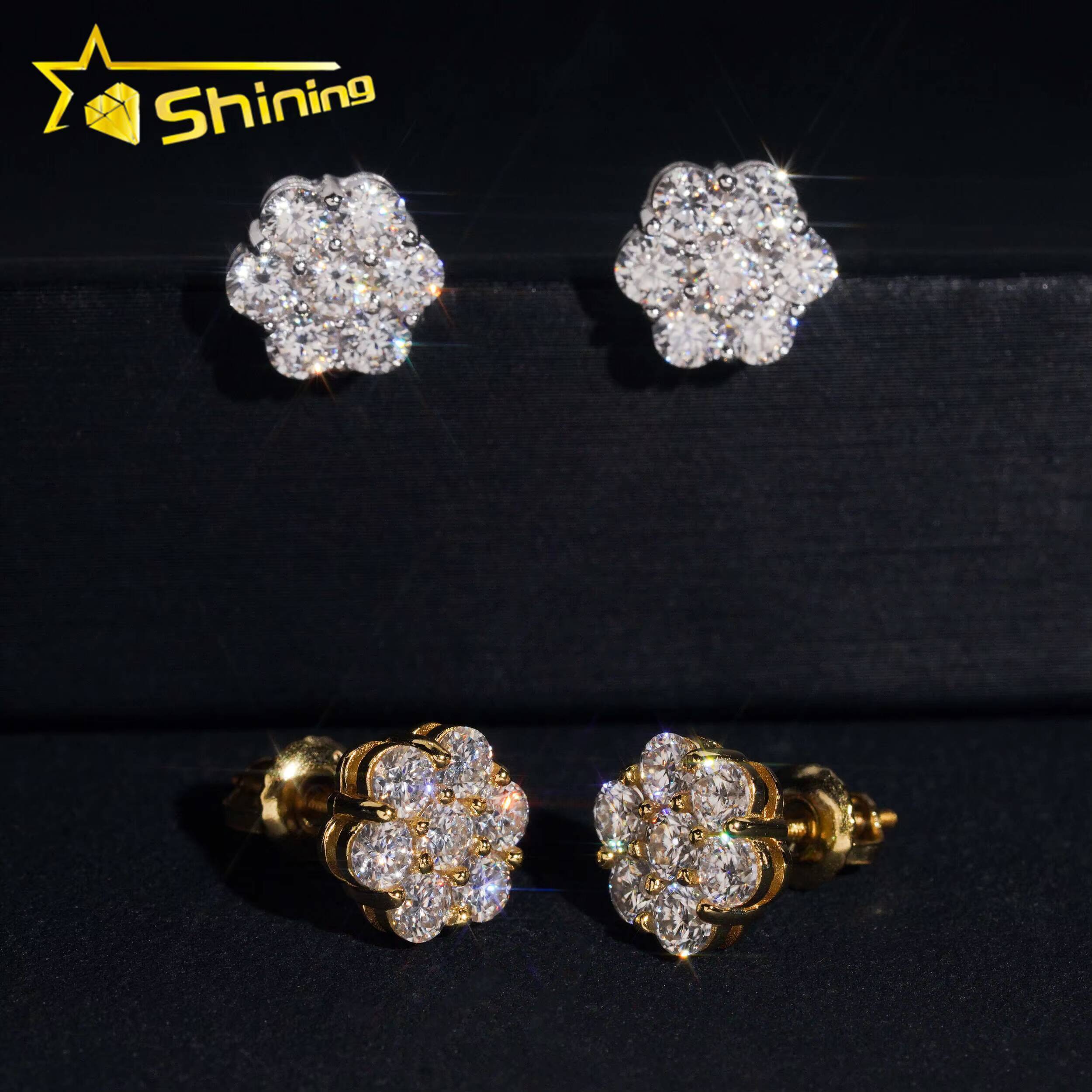 Hot Selling Women Silver 925 Cluster Stud Earrings Fashion Fancy Screw Back 9mm Moissanite Flower Earrings GRA Certificated
