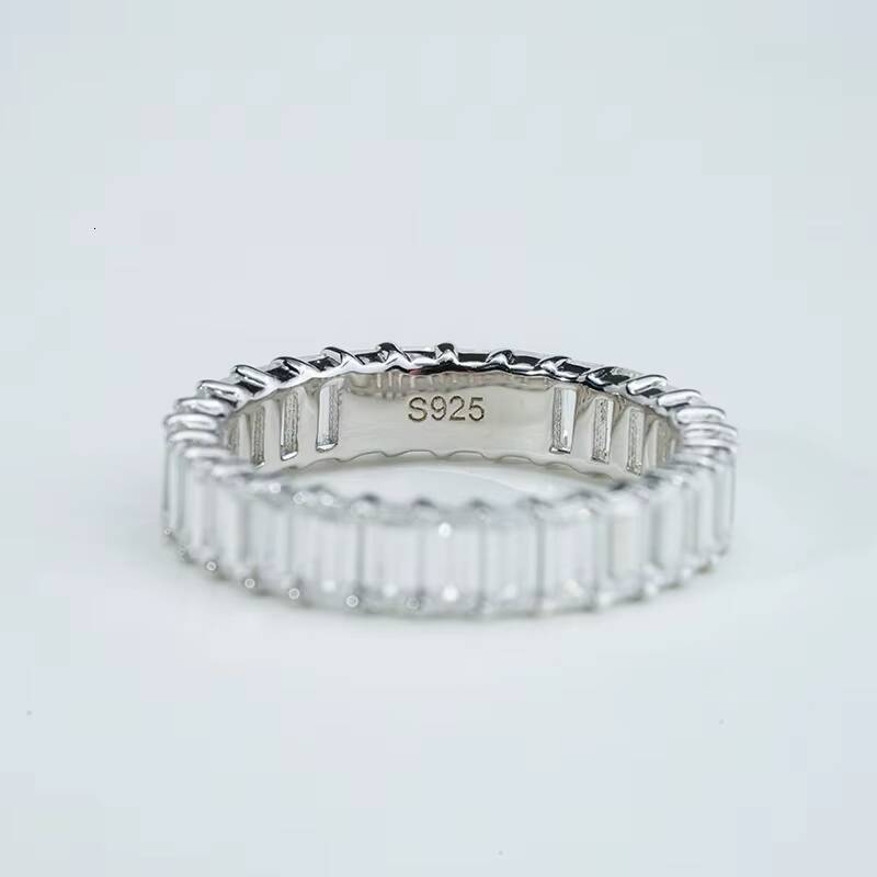 Moissanite Eternity Band S925 Sterling Silver 2x4mm Baguette Cut DEF VVS Moissanite Gemstone Wedding Rings for Women Ladies