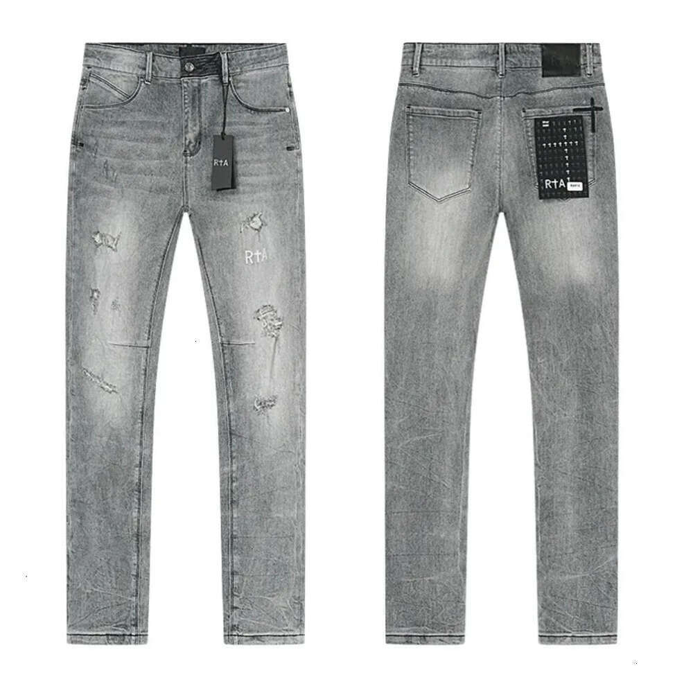 2026 RTA Gray Jeans Men Ripped Distressed Slim Fit Denim Pants Casual Fashion Trousers Distressed Ripped Biker Black Blue Jean Slim Fit Biker Jean 6Ea