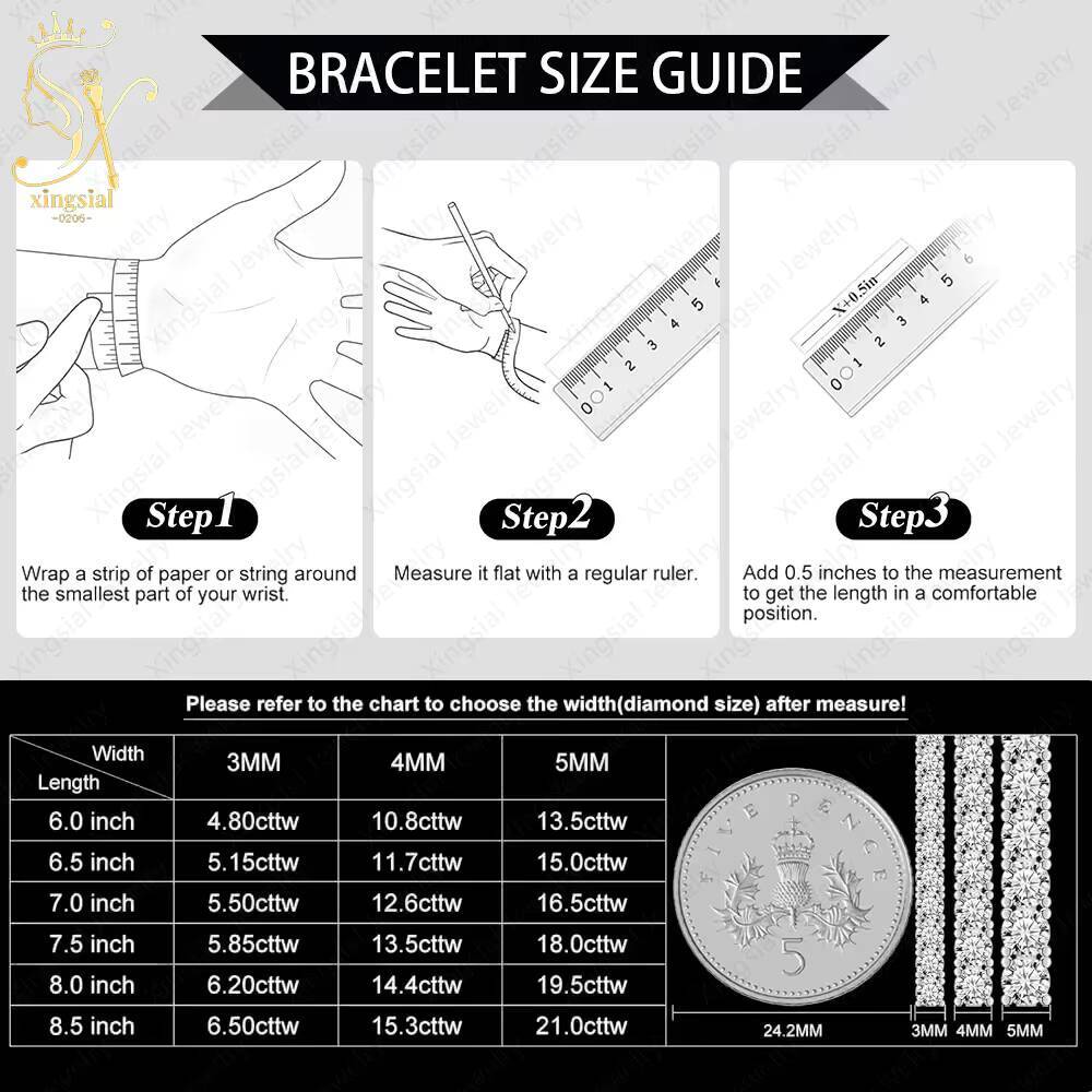 Xingsial Wholesale Hip Hop Jewelry GRA Yellow Color 925 Sterling Silver 3mm 4mm 5mm Vvs Diamond Bracelet Moissanite Tennis Chain