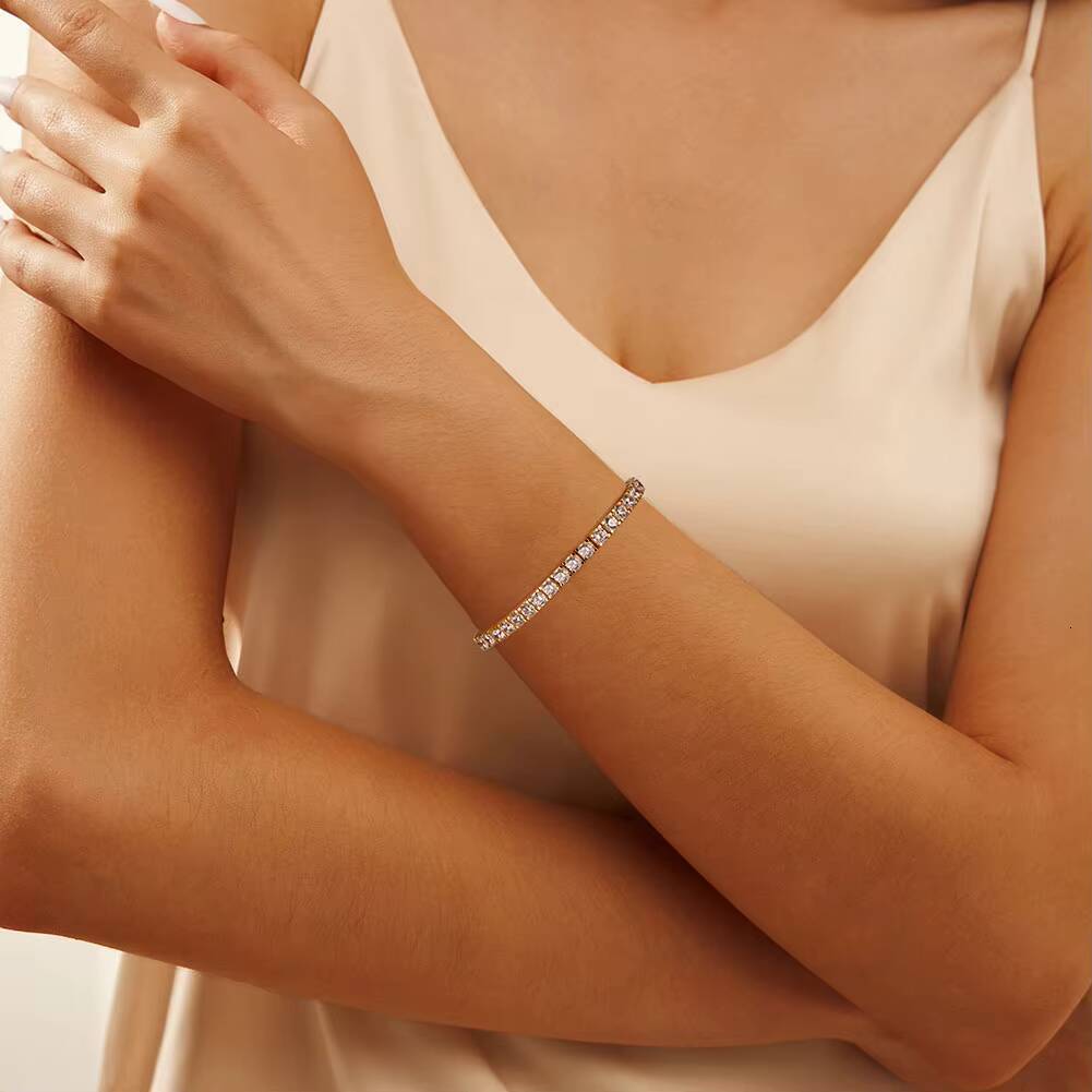 RINNTIN SB204 Jewelry 2mm 3mm 4mm Women 925 Sterling Silver 5A Cubic Zirconia Classic Tennis Chain Bracelet for Women