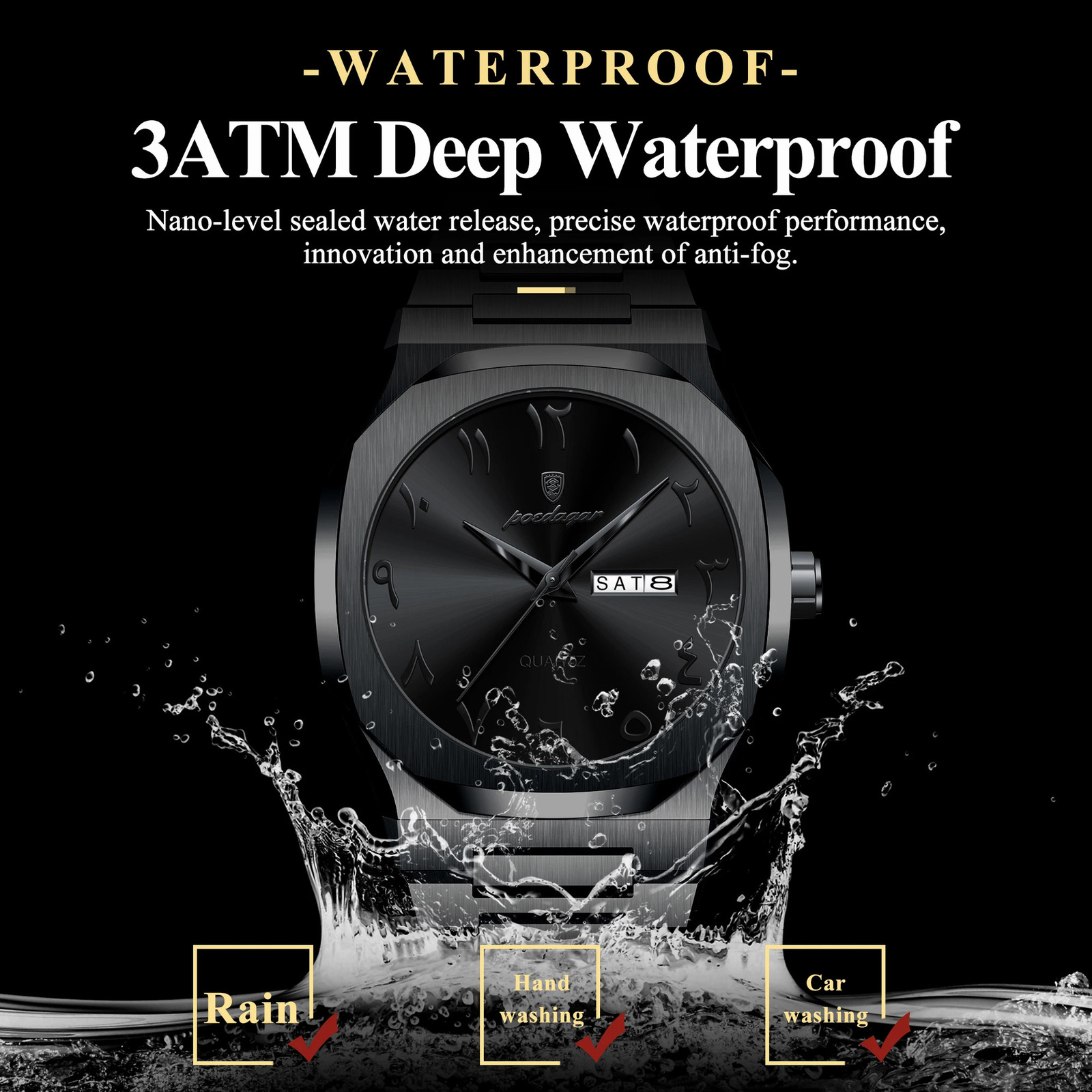 POEDAGAR Military Watch For Men Waterproof Week Calendar Man Wristwatch Quartz Stainless Steel Fashion Mens Watches Male 260114