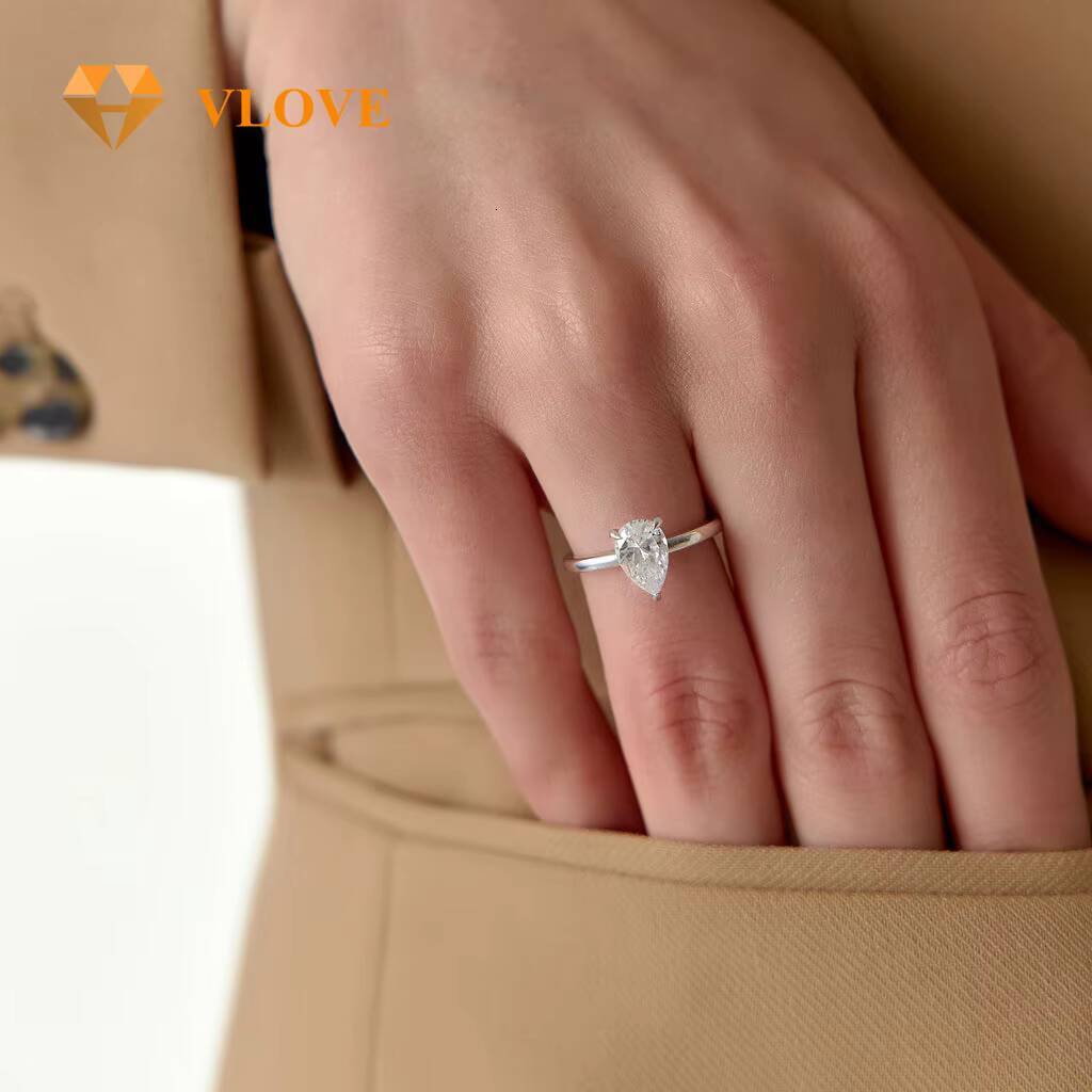 VLOVE Finest Quality Jewelry Wedding Bands 14k 1ct Pear Shaped Lab Grown Diamond Engagement Ring