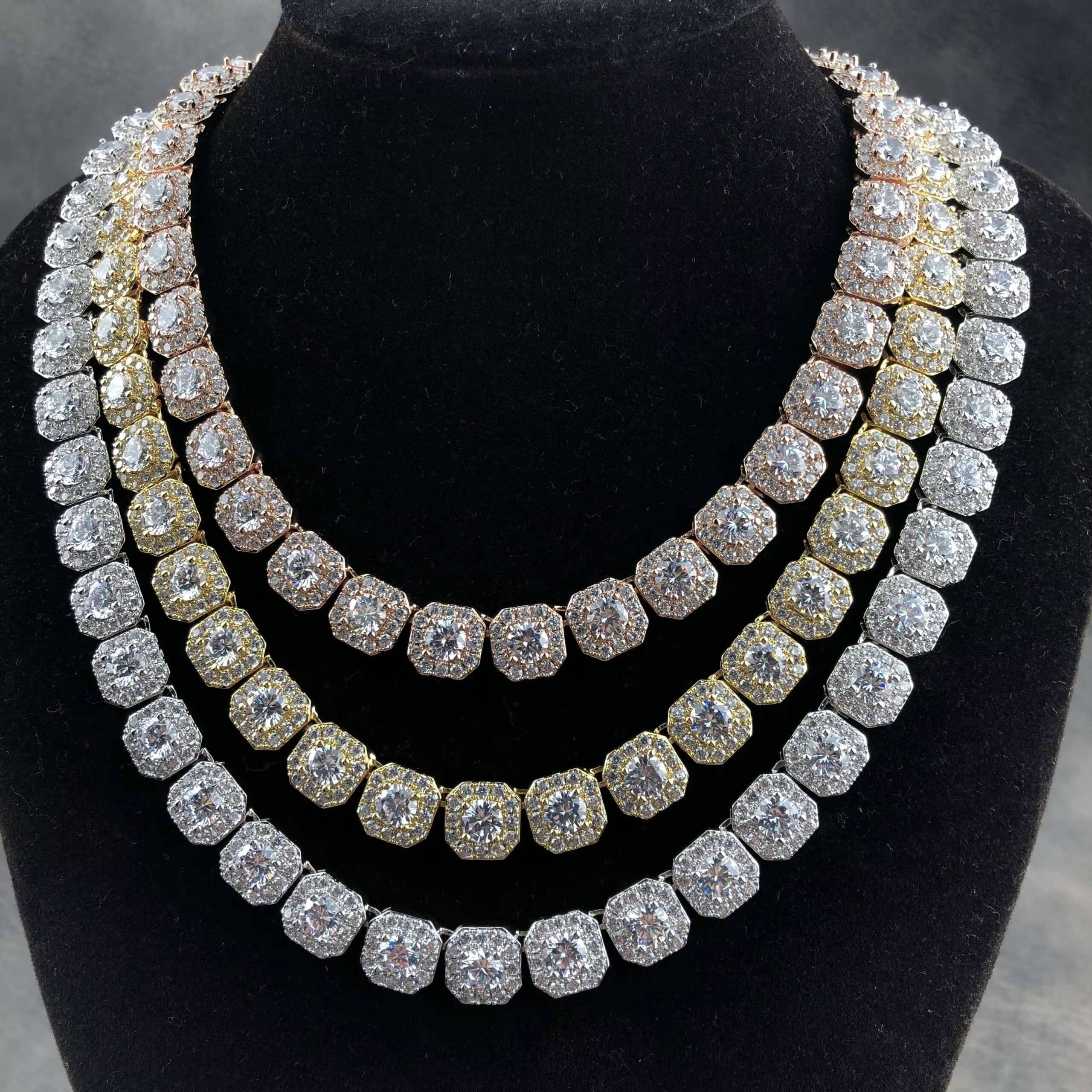 Qianjian Custom Moissanite Jewelry 925 Sterling Silver 18K Gold Plated Real VVS GRA 5MM Moissanite Tennis Chain