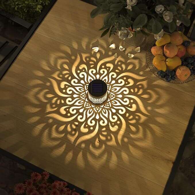 Solar Outdoor Waterproof Spotlight Mandala Pattern Sensor Garden Villa Iron Wall Hanging Lantern Light