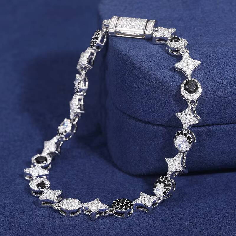 Pass Diamond Tester Moissanite Jewelry Rapper 925 Sterling Silver 6mm White Gold Sun Moon Star Link Chain Bracelet