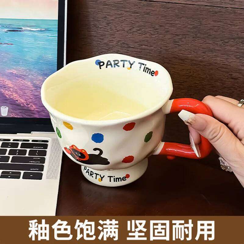 Cute Ceramic Coffee Mug for Women New Designed Breakfast Office Home Use Drinking Cup with Lovely Design