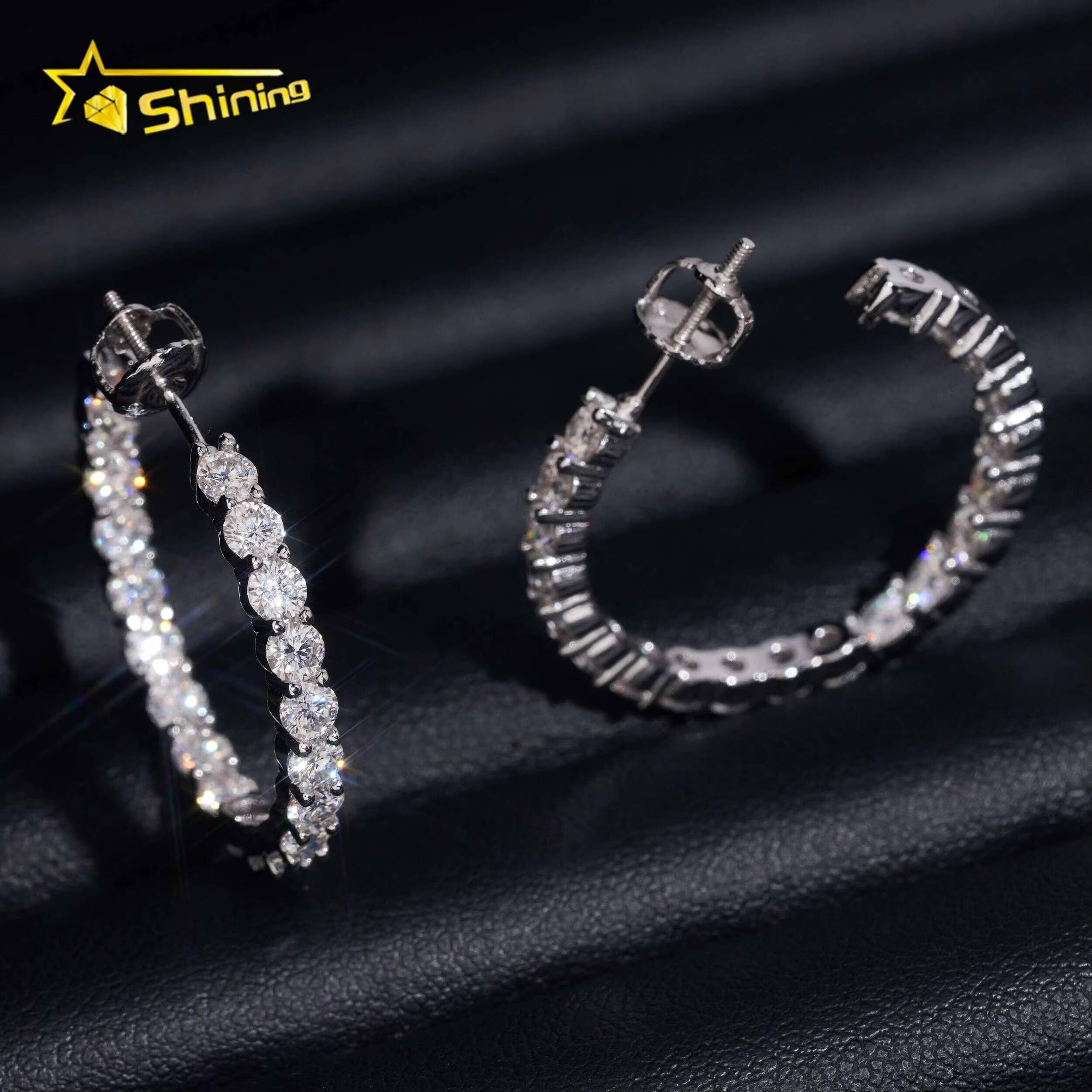 Hot Selling 925 Sterling Silver Fashion Jewelry Pass Diamond Tester Hoop 3mm Women Moissanite Earrings