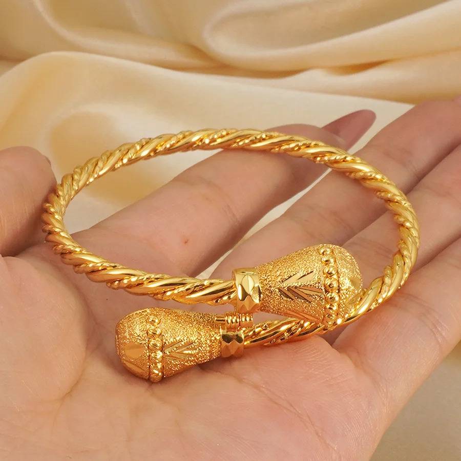 Fashion Dubai Gold Bracelet 21k Gold Plated Saudi Muslim Cuff Bangles Nigeria Women Wedding Event Party Jewelry 260107 - view 4