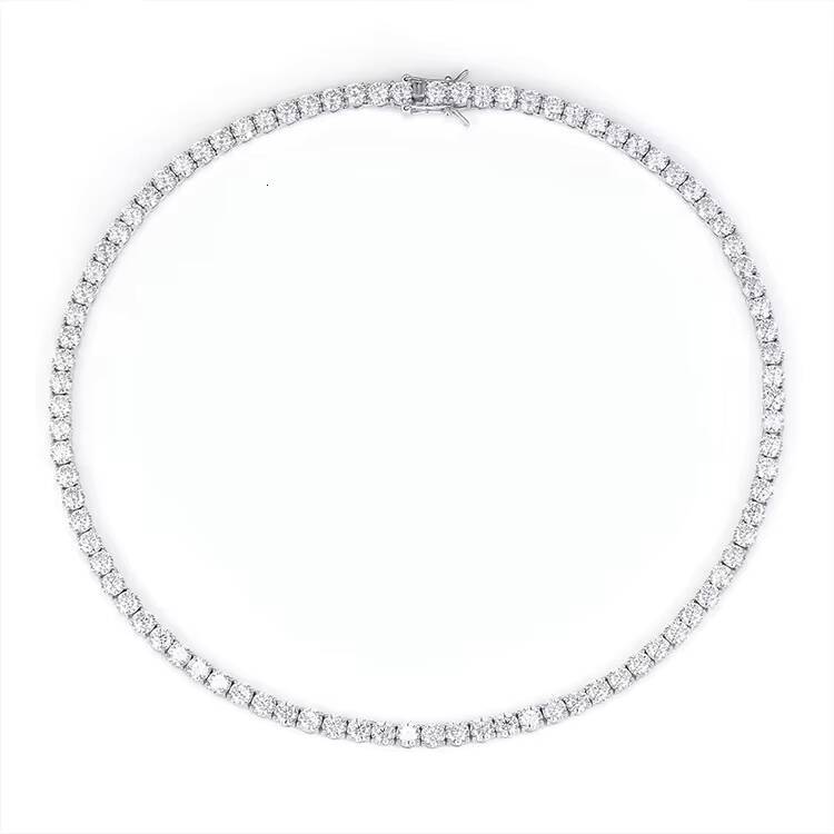 S925 Sterling Silver 18K White Gold D Color Moissanite Tennis Necklace Hip Hop Fashion Jewelry