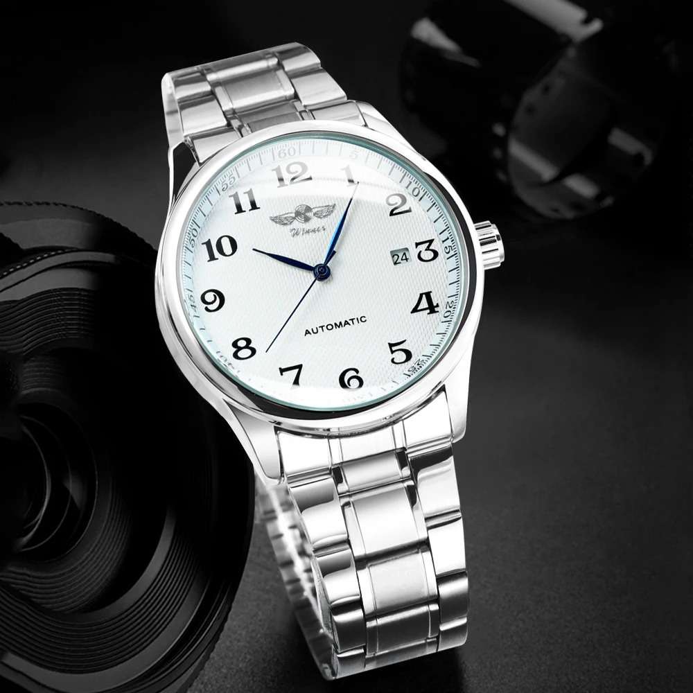 Winner Classic Business Watch for Men Retro Calendar Blue Hands Automatic Mechanical Watches Top Steel Leather Belt 260114