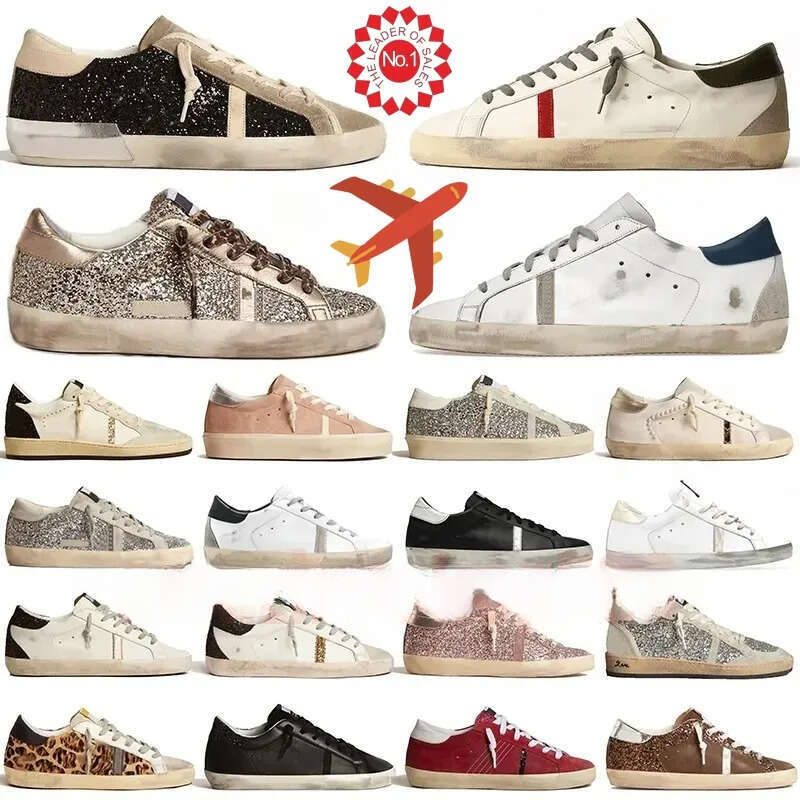Hi-Q Super-Star Designer top old sneaker goos high shoes for women suede sequined leopard print white doold dirty classic casual shoe