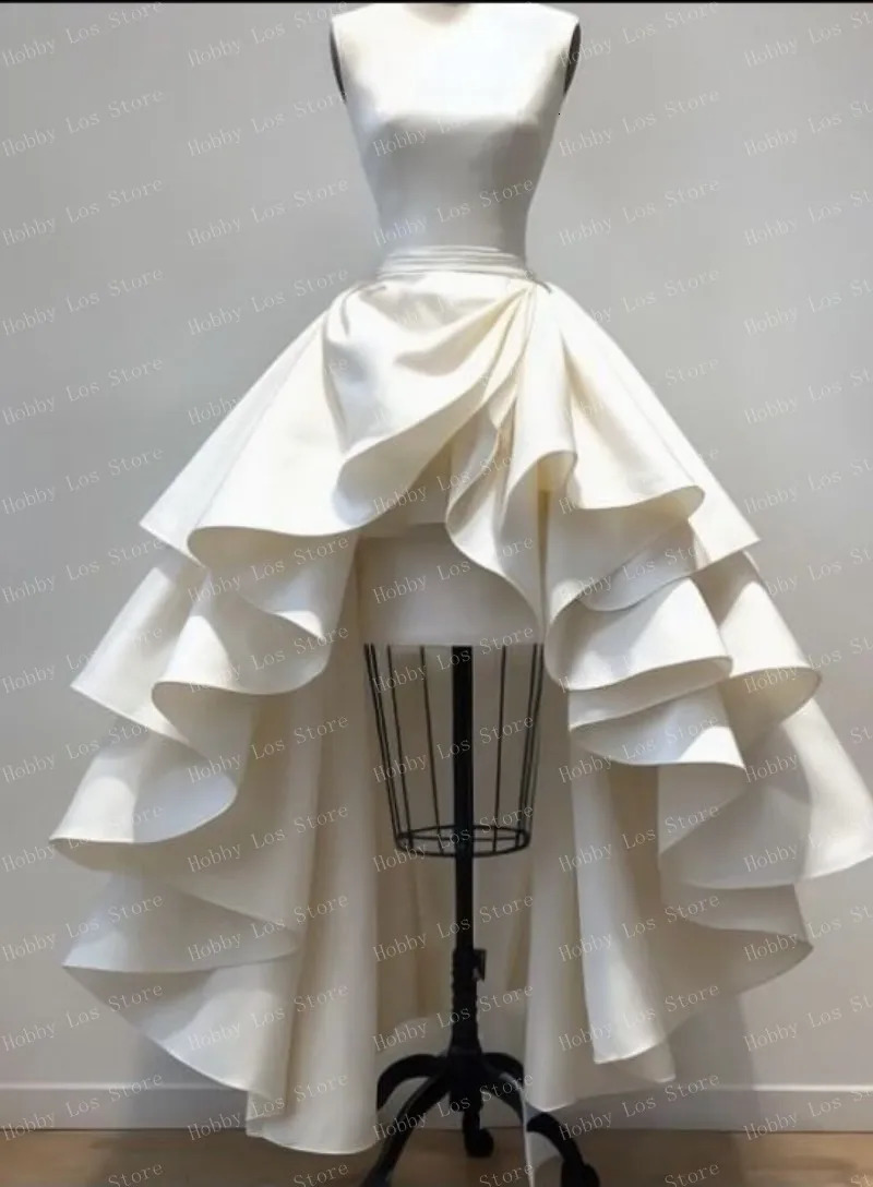 High Low Skirt Womens Fashion 2026 Arrival Elegant White Satin Ruffled Skirt High Waist A-Line Skirt Party Prom Skirt 260109