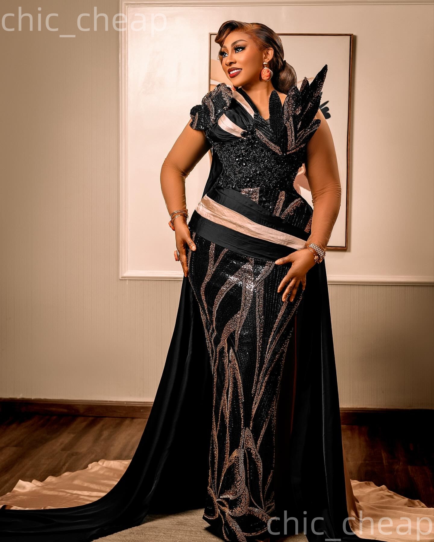 Aso Ebi Black Sheath Prom Dresses 2026 Beaded Crystals Florals Sequined Evening Formal Party Second Birthday Engagement Gowns Dress For Special Occasi