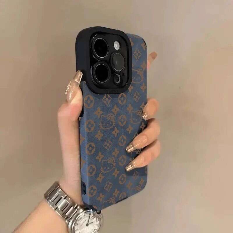 Retro Monogram Cat Pattern iPhone Case, Premium Suede Texture Full Coverage Cover with Precision Cutouts, Compatible with iPhone 17 Pro Max/16 Max/15 