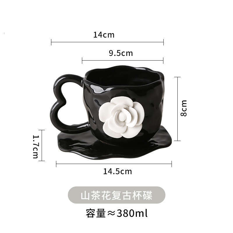 Handmade Ceramic Creative High-Value and Saucer Ins Style Cup Niche Coffee Flower Retro Mug