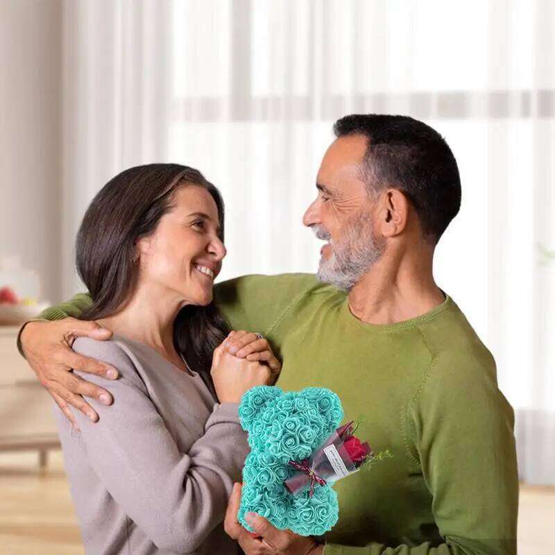 9.45in Cute Artificial Forever Flower Rose With Clear Box Handmade Romantic Decorative Valentines Day Bear Gift W260114