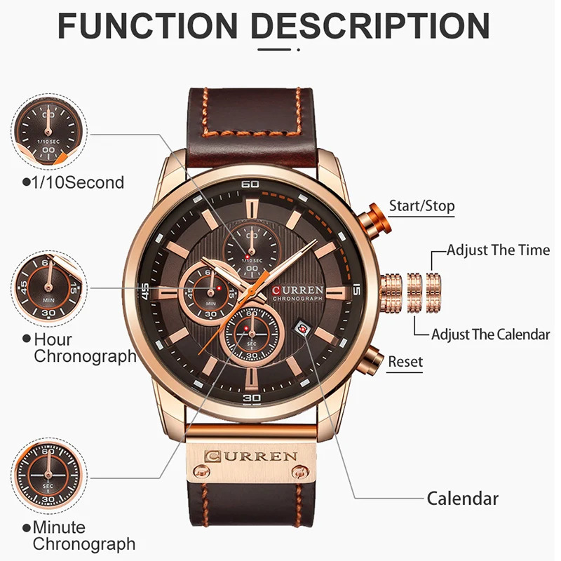 CURREN Watch Men Leather Sports Watches Mens Army Military Quartz Wristwatch Chronograph Male Clock Relogio Masculino 260114